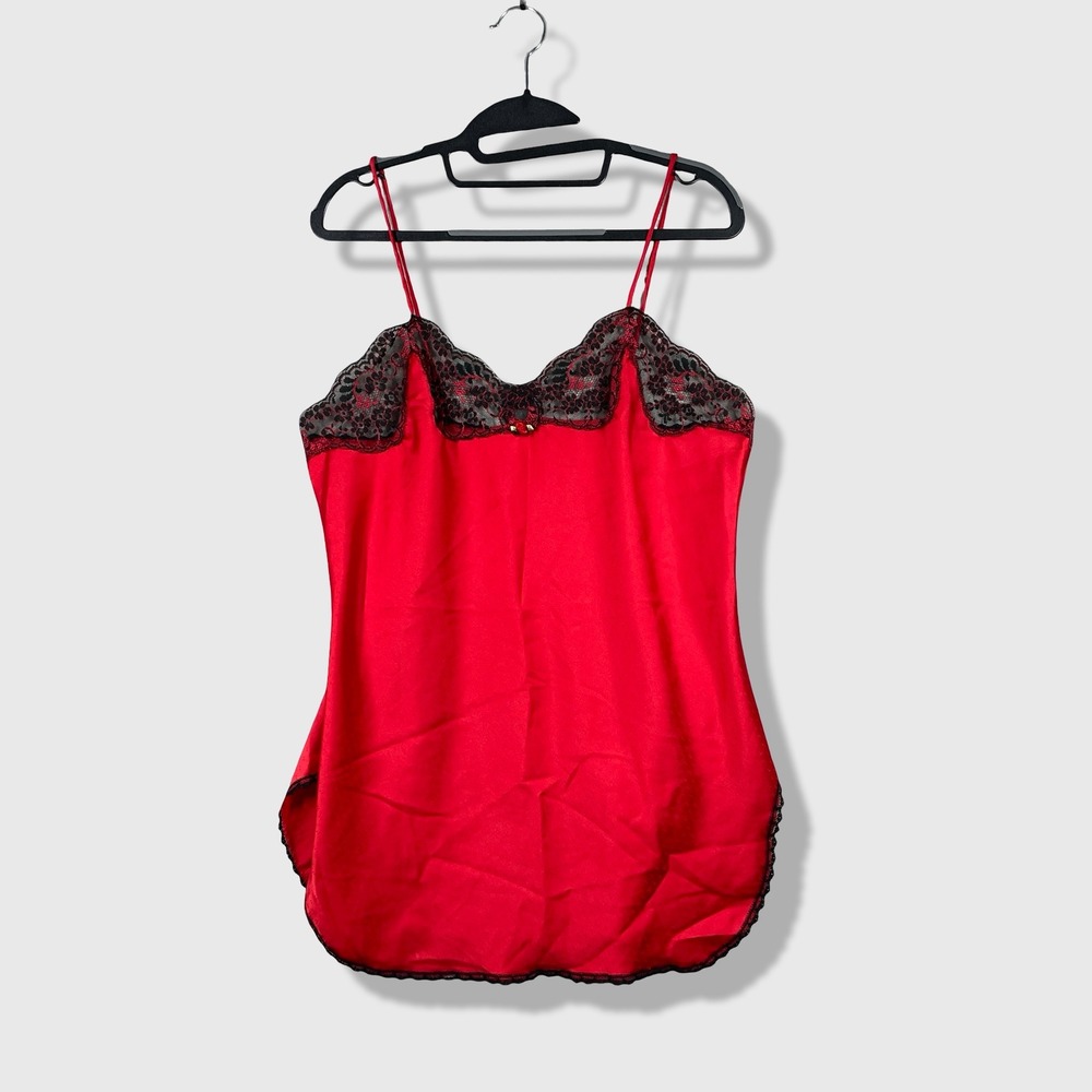 Interludes by Cira Camisole Women Medium Red Vintage Lace Trim Coquette Lingerie